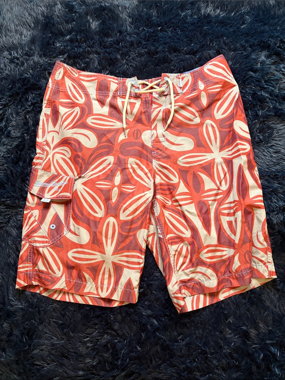 Tommy Bahama Red, Plum and Grey Floral Swim Board Shorts, Size 34
